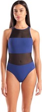 Arena Feel Mesh Panel One Piece Swimsuit Navy Size 34 Training Swim NWT