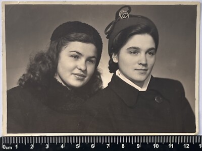 Two Pretty Cute Young Women Charming Attractive Ladies Nice Girls Old Photo