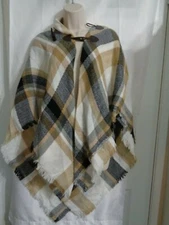 Mixit One Size Mad For Plaid Ivory Wrap With Frayed Tassel. New With tag.
