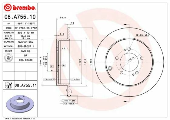 2X Brembo 08.A755.11 Bremsscheibe Hinten FüR CitroËN Mitsubishi Peugeot-image