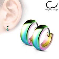 Stainless Steel Small Dome Hoop Huggie Earrings Pair 4 mm Wide 20 GA Rainbow
