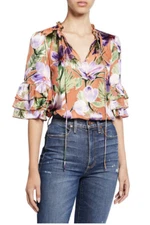 Alice+Olivia Julius Blouse Women’s S Multicolor silk blend  Tie-neck floral