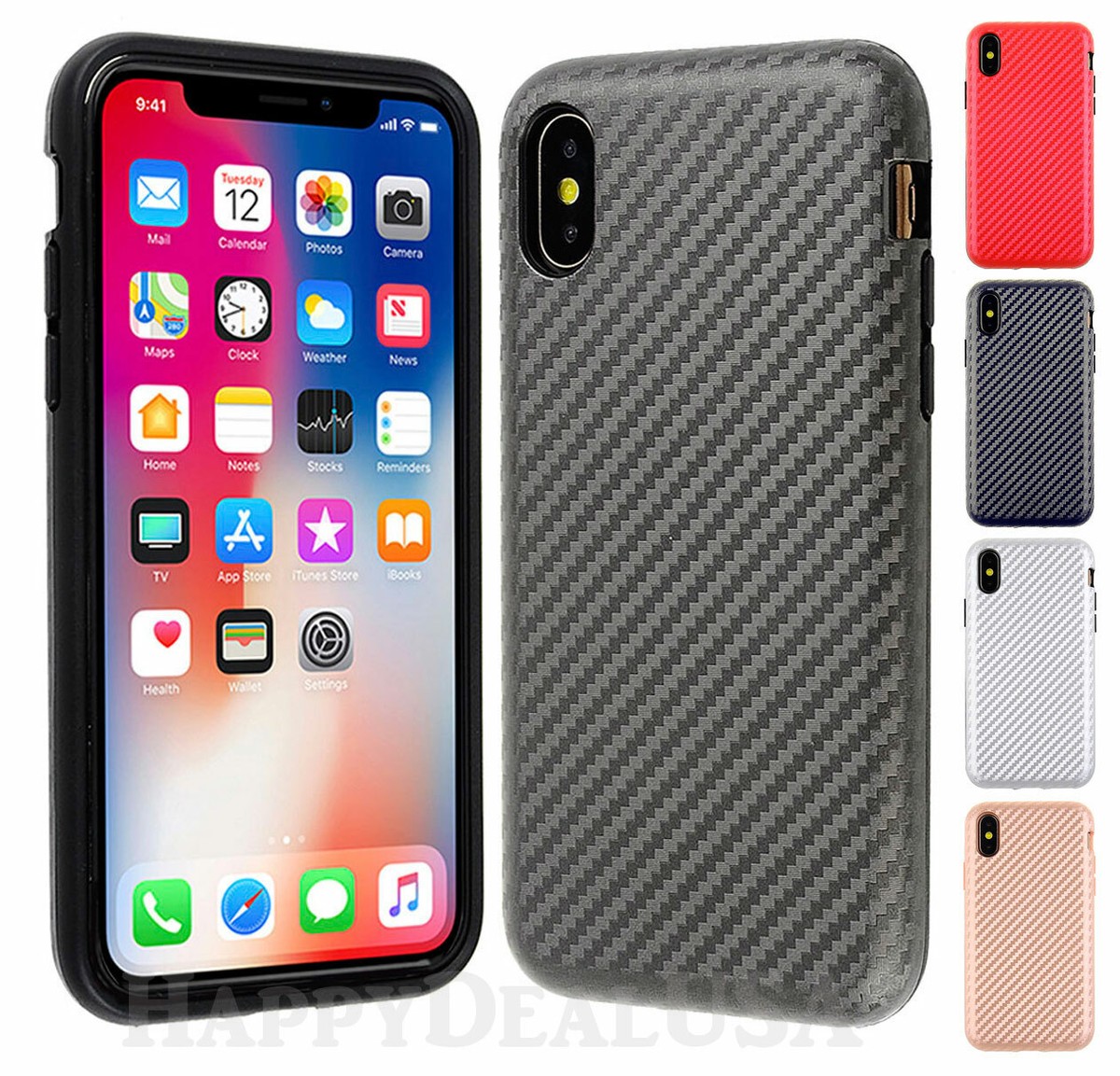 For Apple iPhone XS MAX Shock Proof Texture Armor Cover Case Carbon Fiber