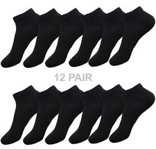 12 PAIR COTTON SPANDEX SOCKS LOW ANKLE BLACK THIN SPORTS SOCKS SIZE 6-8