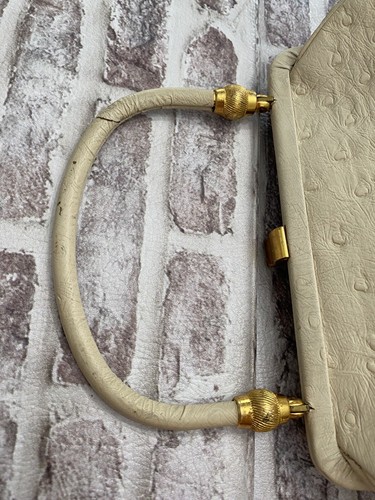 Borsa a mano piccola Bien Davis struzzo bianco vintage anni '60 MCM telaio borsa foderata - Foto 4 di 11