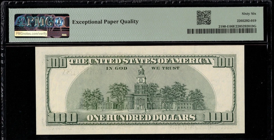 2006 $100 FRN HE00006666D P.M.G #66EPQ - Image 2 of 3