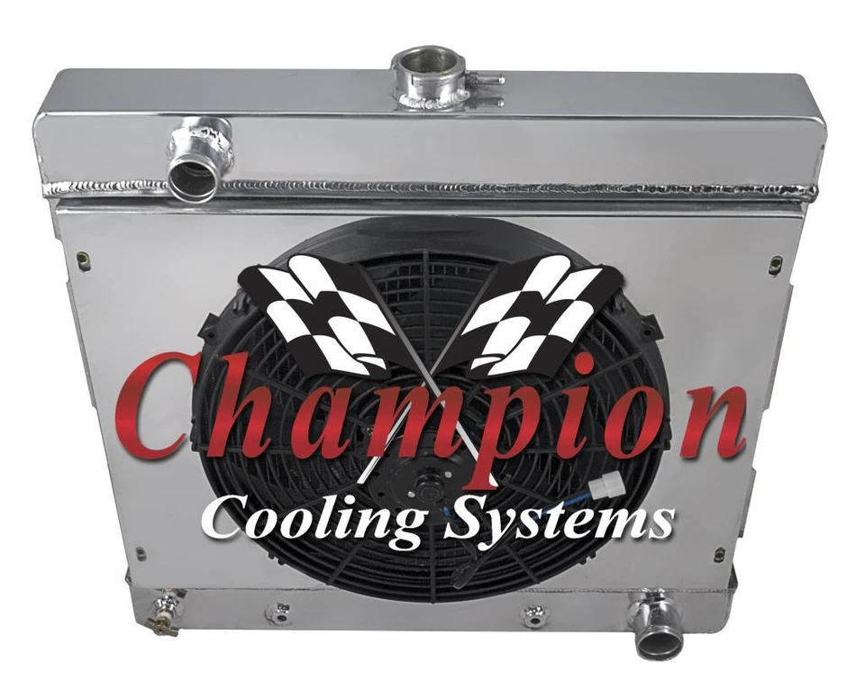 Radiador CR 3 filas, ventilador delgado SPAL 16", cubierta-1970-1972 Dodge Dart bloque pequeño V8 Foto 3 de 4