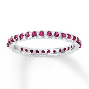 Authentic 1.55ct Eternity Stackable Band Ring Simulated Ruby 14K White Gold Plated Silver