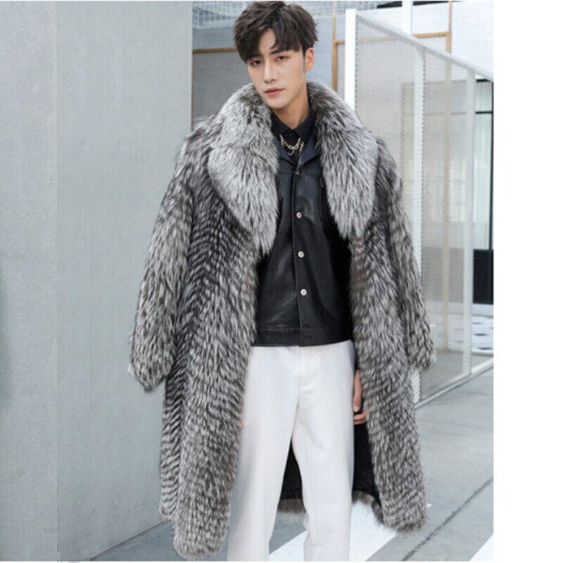 Men's Faux Fox Fur Coat Long Style Loose Casual Plus Size Eco