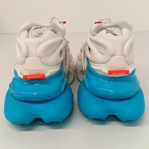 Balmain Unicorn Wht/Blue Low Neoprene & Calfskin Chunky Sneakers - EU43/US10 - Picture 11 of 14