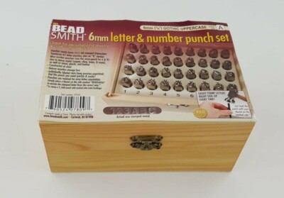 Beadsmith 36-Piece 6mm Letter & Number Punch Set Wooden Box