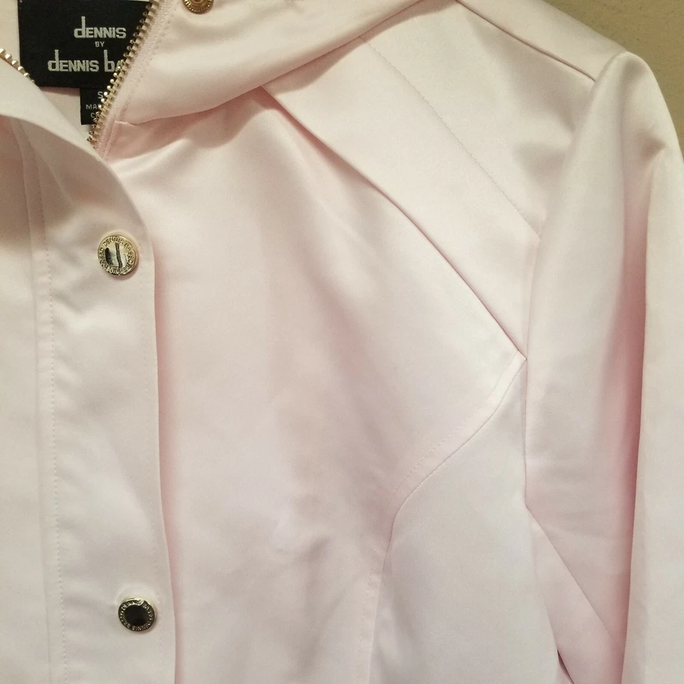 Dennis by Dennis Basso Satin Hooded Jacket Small Zipper Snap Buttons Blush Pink - Image 4 of 4