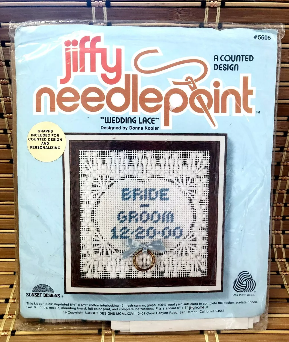 VTG 1978 Jiffy Needlepoint Wedding Lace Kit Donna Kooler 5605 Personalize