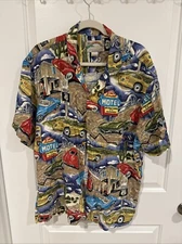 Men’s Paradise Found Corvette Route 66 & Hawaiian Print Button Down XL