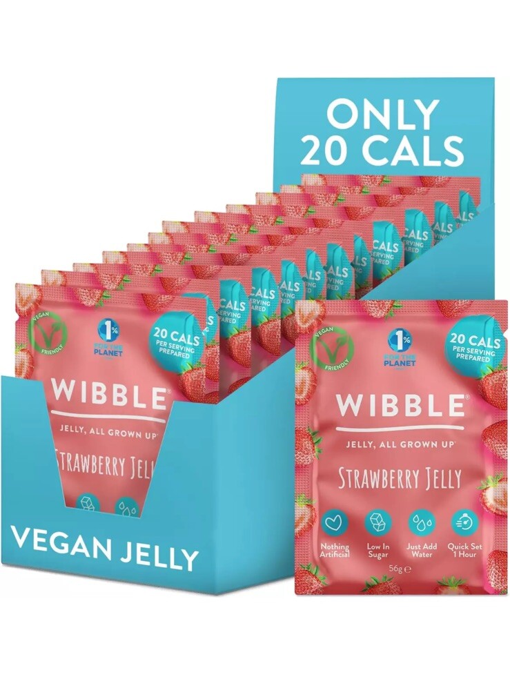 Wibble Jelly Crystals, Strawberry Vegan Jelly Powders, 12 Pack Plant Based Vegan