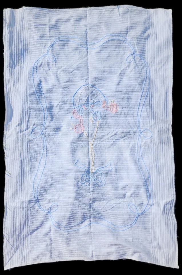 Manta bebé chenilla vintage pájaros cesta patos nido pollitos arco azul rosa blanco Foto 2 de 2