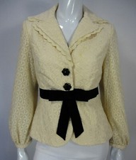 KAY UNGER NEW YORK WOMAN LONG SLEEVE BLAZER SIZE S IVORY BLACK LACE