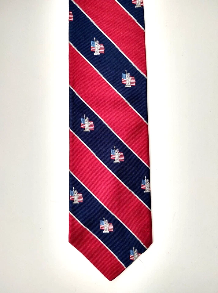 Corbata de hombre GRANT THOMAS 100 % seda EE. UU. A RAYAS roja/azul marino/plateada usada en excelente estado Foto 2 de 4