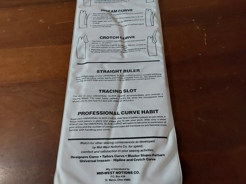 Universal Inseam Hipline Crotch Curve Ruler UC908 Alterations Slacks Pants 2pc - Picture 10 of 10