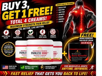 4 CREAMS FOR PRICE OF 3 - PAINLESS 3000+ Maximum Strength - Free Ship