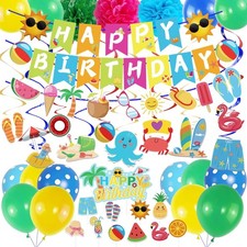 Pool Summer Party Decorations 55PCS Beach Party Decorations With Birthday Ban...