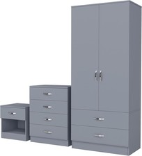Nera Grey 3 Piece Bedroom Furniture Set 2 Door Wardrobe with 2 Drawers Chest of