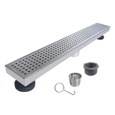 Reln 24 in Stainless Steel Linear Shower Drain with Square Pattern Drain Cover