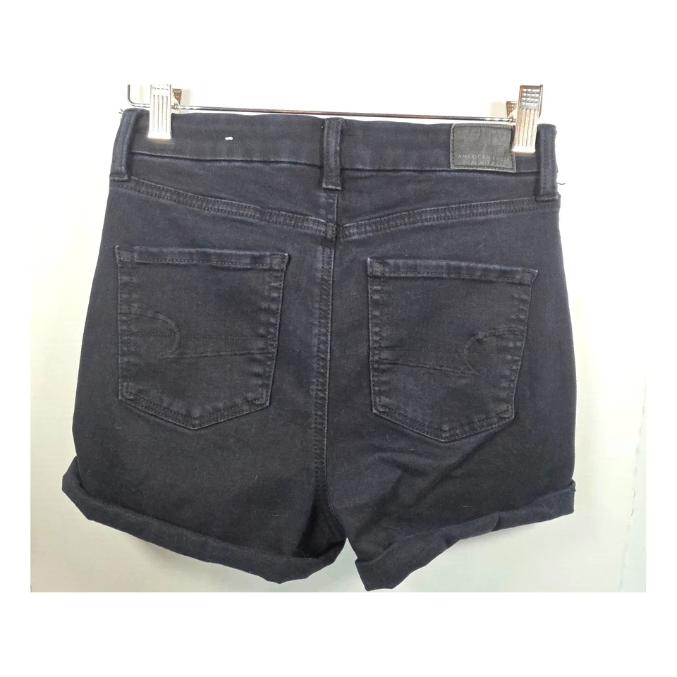 Pantalón Corto American Eagle Outfitters Cintura Alta Negro Denim Next Level Elastizado Talla 4 Foto 2 de 4