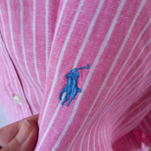 Polo Ralph Lauren Shirt Mens 3XB 100% Linen Pink Stripe Short Sleeve Classic Fit - Picture 2 of 12