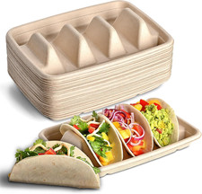 24 Pack Disposable Taco Holders Premium Paper Serving Trays 3 Dividers