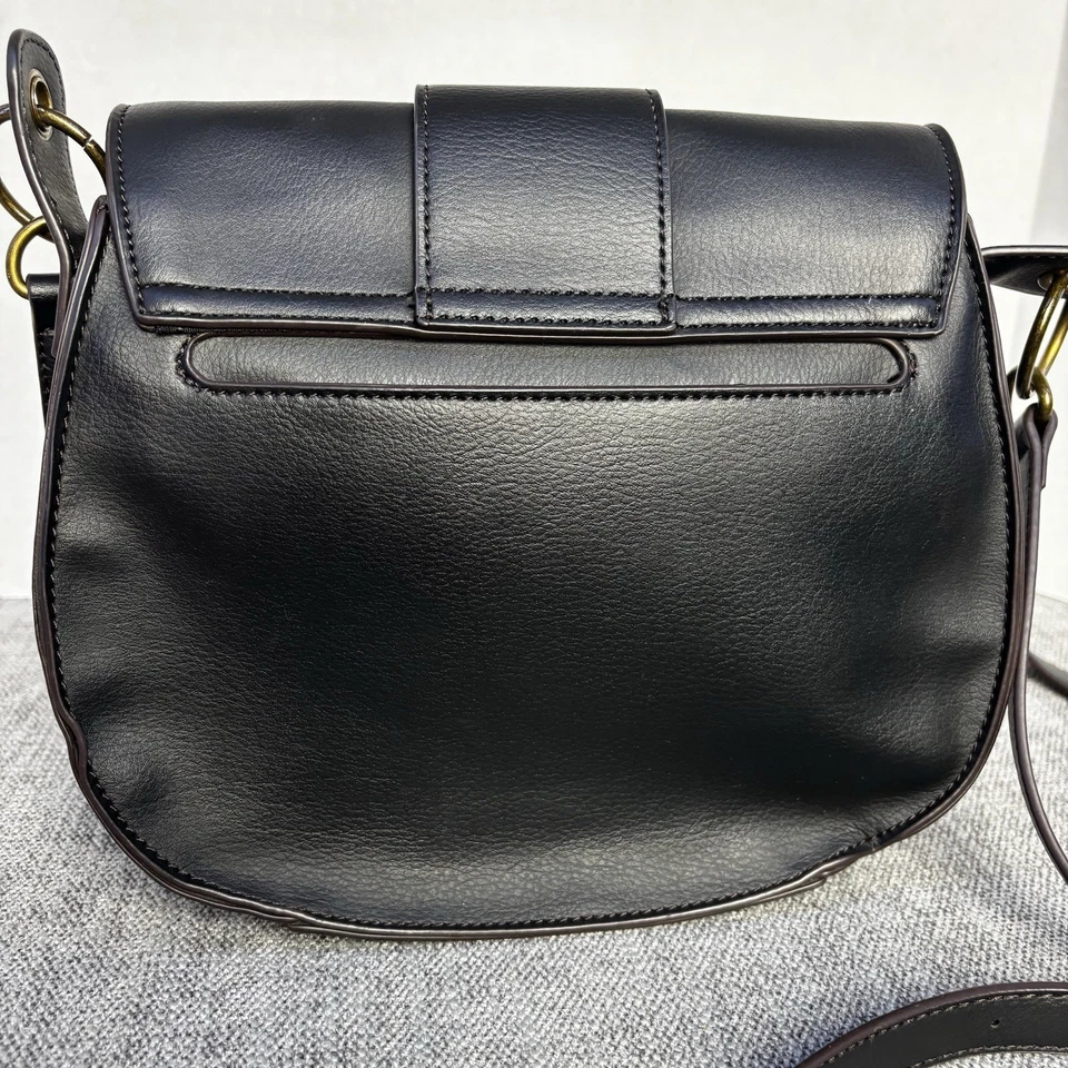 A.N.A. Black Leather Crossbody A New Approach Bag Adjustable Strap Brass Accents - Image 4 of 4