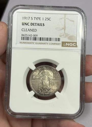 1917 S Type 1 Standing Liberty Quarter NGC UNC DETAILS CLEANED