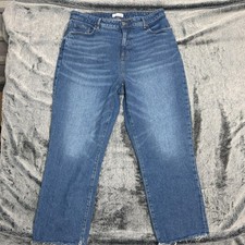 LOFT The Curvy Straight Crop Jeans Womens 10 Blue High Rise Denim Raw Hem