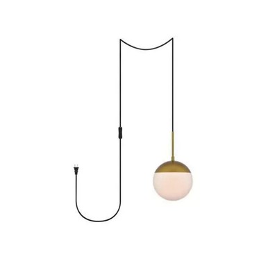 Living District LDPG6030BR Eclipse 1 Light Brass Plug-In Pendant with Frosted...
