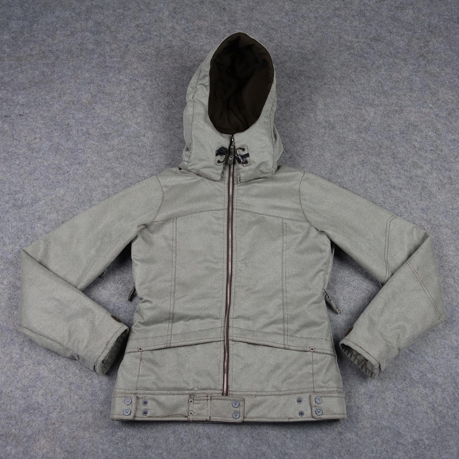 Billabong Snowboard Jacket Womens XS Gray Herringbone Pilot 5000mm Ski Sherpa