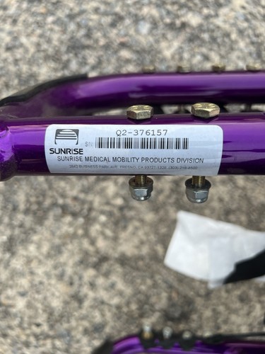 Quickie 2 Folding Manual wheelchair Frame 16” Wide X 18” Deep - Purple - Picture 12 of 24