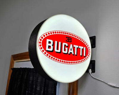 Bugatti LED Leuchtschild - Vintage Macaron Logo - Deko Garage & Luxus