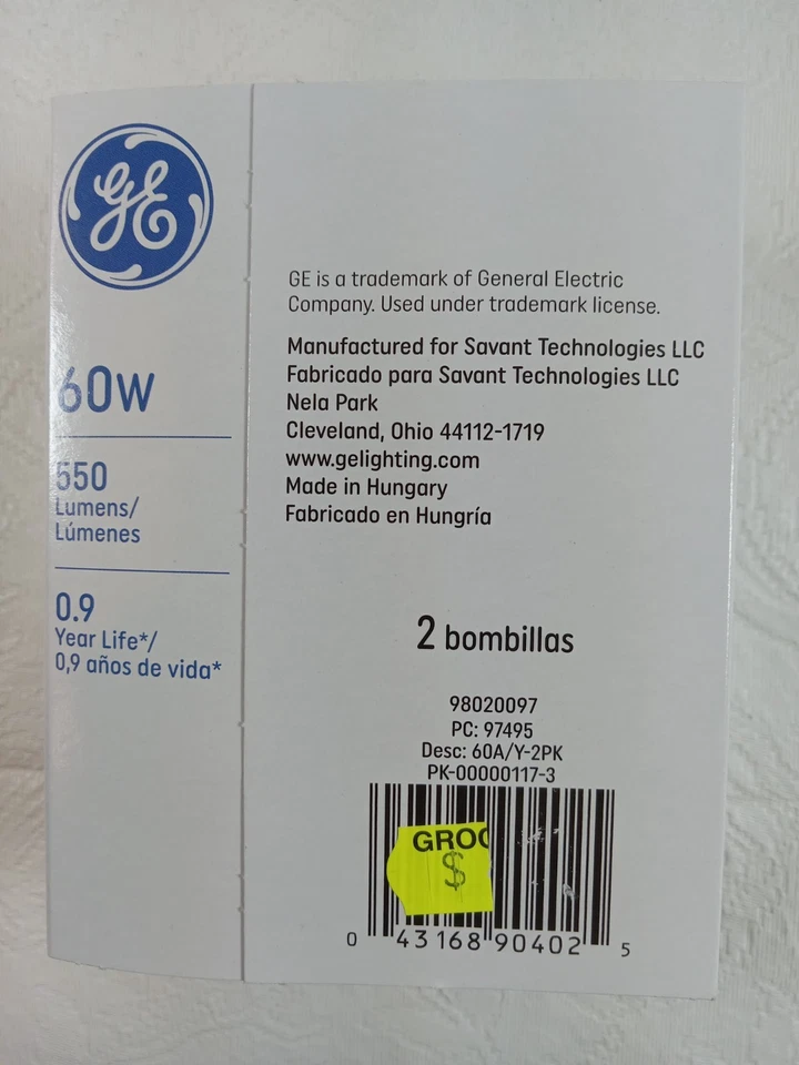 GE Bug Light Yellow Bulbs 2 Pack 60-Watts Yellow Bulbs 550 Lumens Brand New - Image 2 of 4