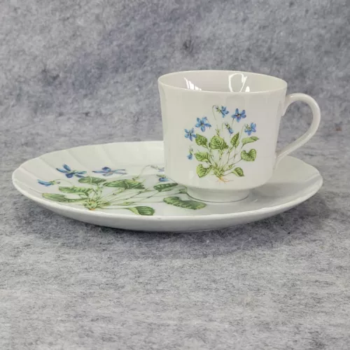 2pc Set Vtg Tea and Toast 8" Desert Plate and 8oz Tea Cup Spring Violets Japan