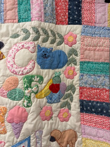 Embroidered Alphabet Quilt ABC Baby blanket Quilted Wall Hanging 48in x 39in - Picture 4 of 14