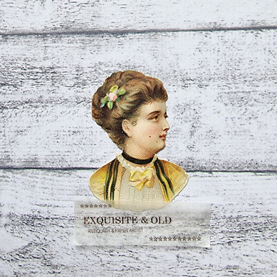 um 1900 Mädchen Kopf Schleife Blume Victorian Glanzbild Prägedruck Luxuspapier