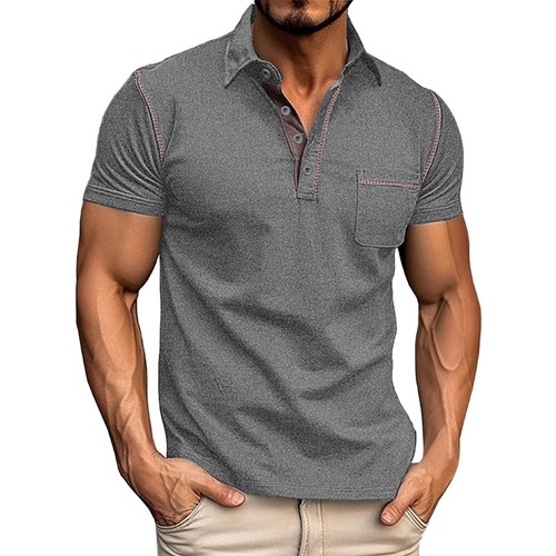 Camisas polo informales transpirables de verano de algodón con bolsillo para hombre - Imagen 6 de 42