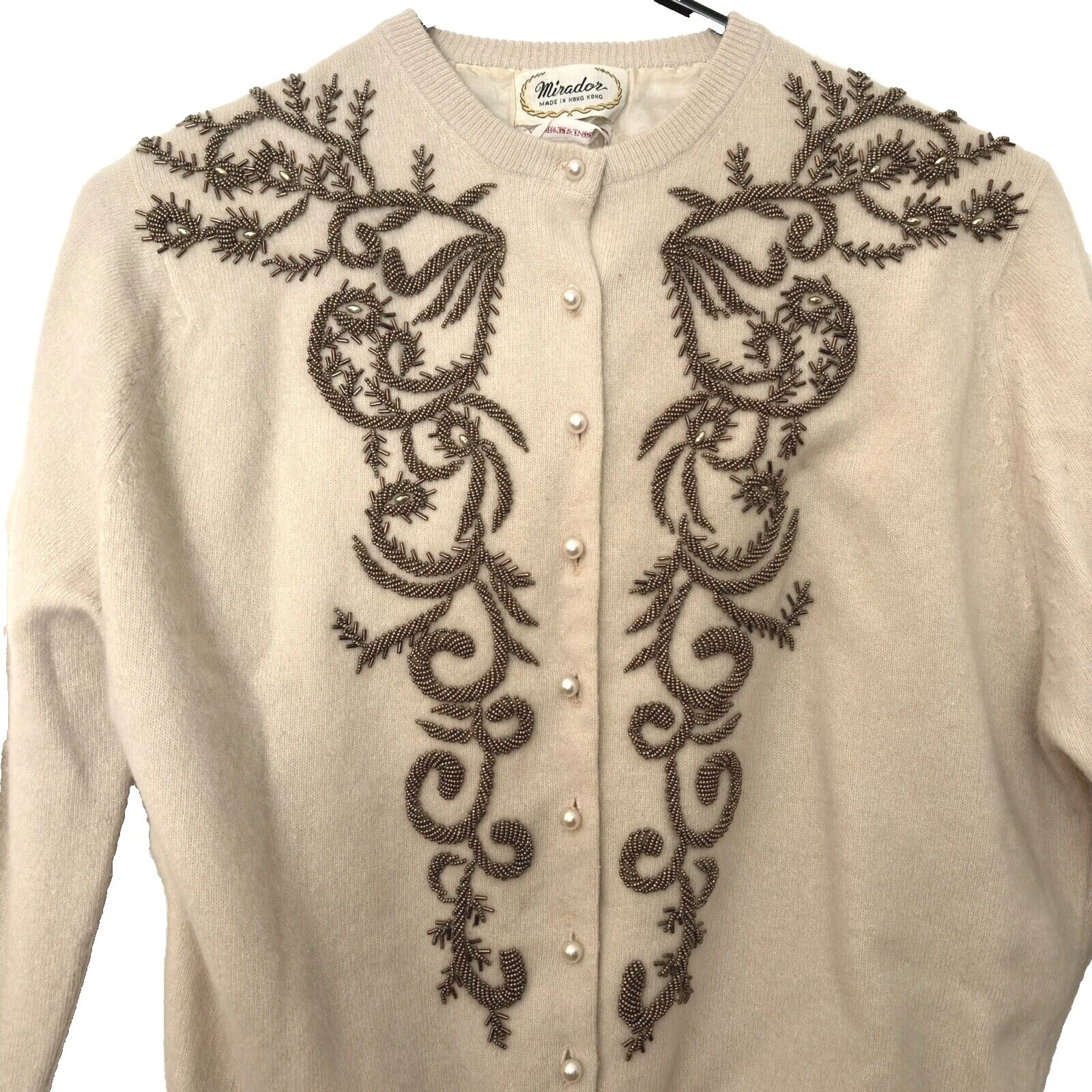 Angorá com miçangas Suéteres Femininos Vintage década de 1950