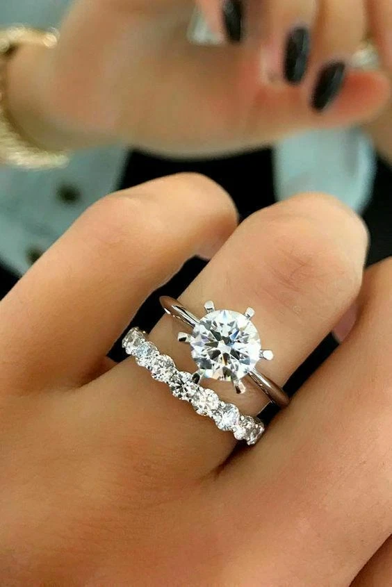 Bridal Wedding Ring Set 2.60Ct Round Simulated Diamond 14K White