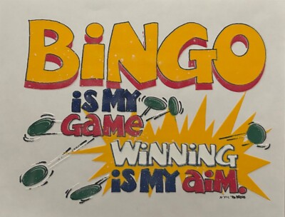 Original Vintage Bingo Is My Game Winning Is My Aim Mini Iron On Transfer