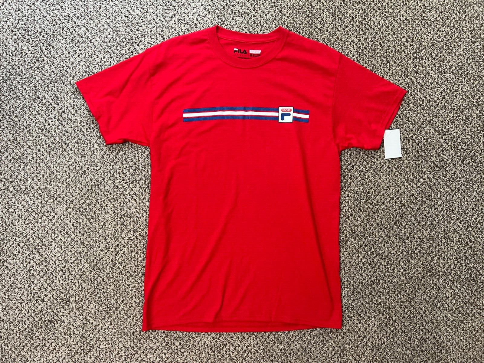 T shirt da uomo FILA sportiva a righe maniche corte rossa taglia small