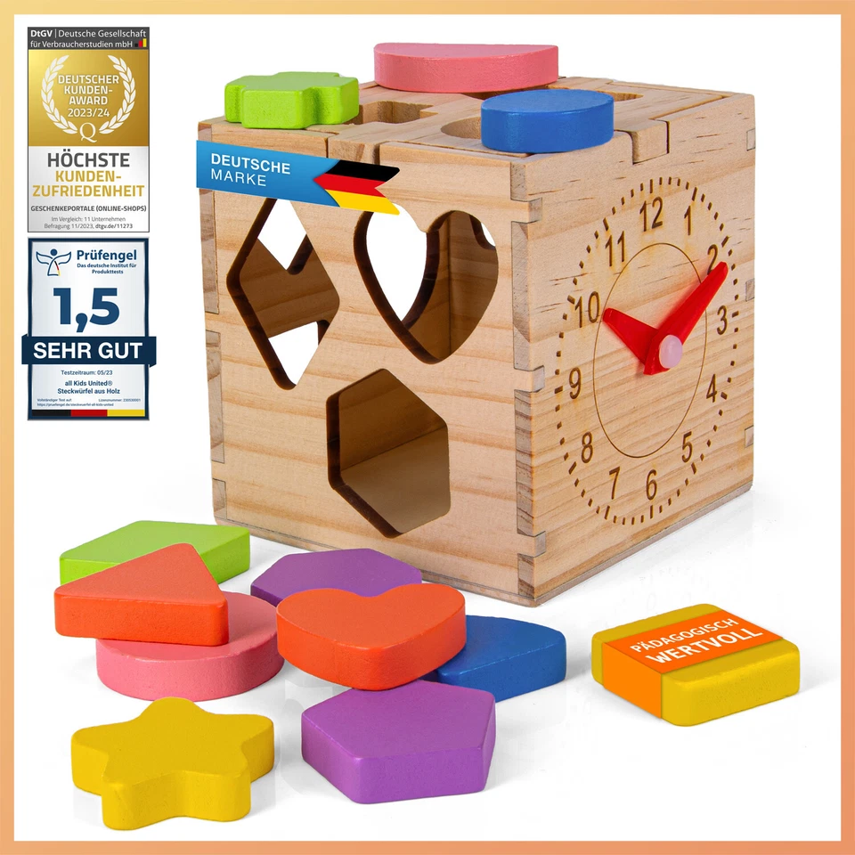 GOODS & GAGDETS GMBH Steckwürfel Holz-Würfel Lernspielzeug-Puzzle Steckbox Spielbox Baby & Kleinkind