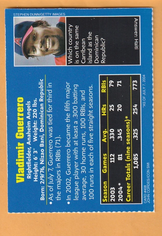 Vladimir Guerrero Anaheim Angels 2004 Sports Illustrated for Kids #408 HOF 3H - Image 2 of 2