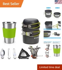Aluminum Camping Cookware Kit with Foldable Stove: Perfect for Hiking & Picnics