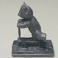 Pewter Teddy Bear on Scooter Tiny Figurine 1" High Unreadable Mark (Cuteri?) 